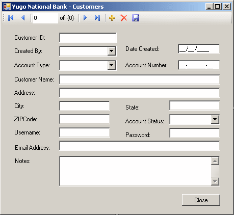 Yugo National Bank - Customers Form Design