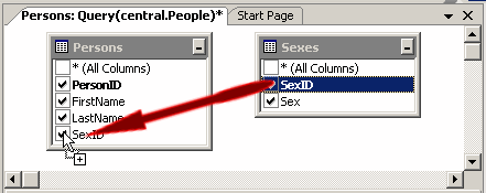 Dragging a field to create a join