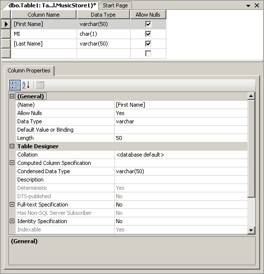 Column Properties