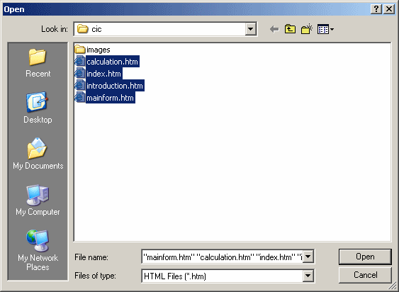 The Open Dialog Box - Selecting the HTML files