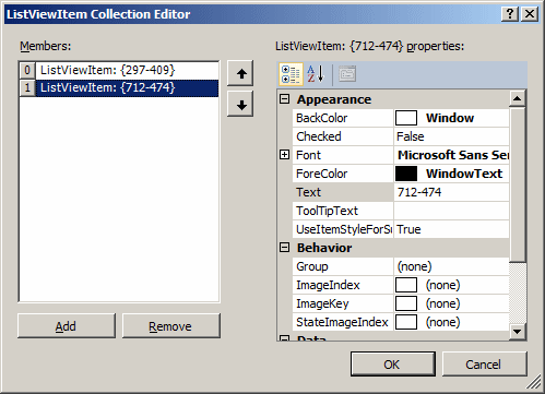 ListViewItem Collection Editor