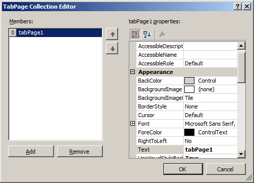 The TabPage Collection Editor