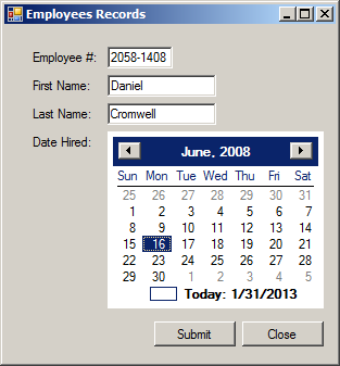 The Calendar Control