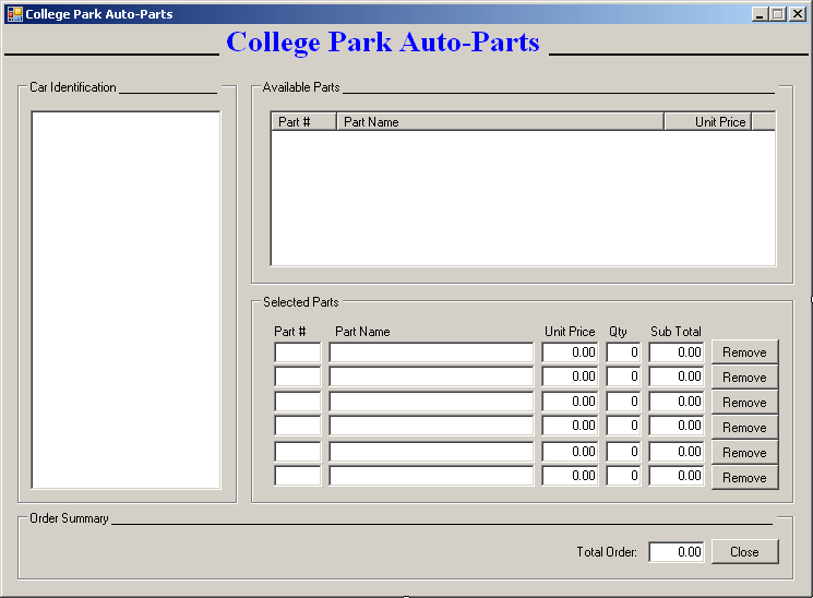 College Park Auto Parts - Form Design