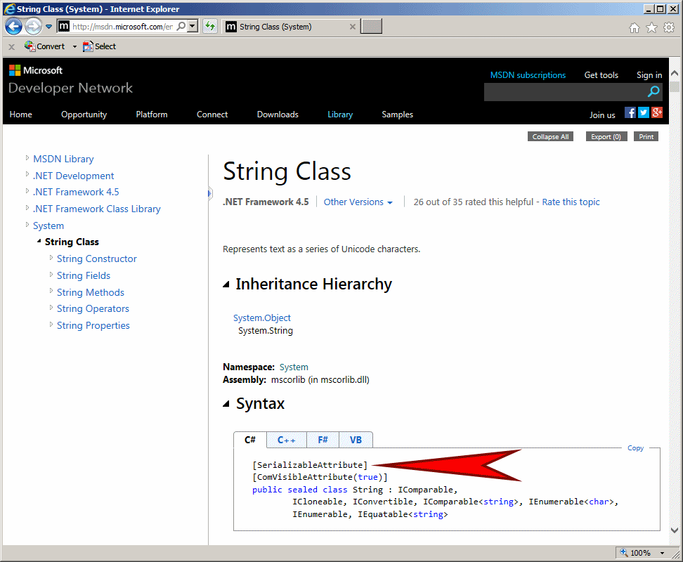 The Serializable attribute of a built-in class