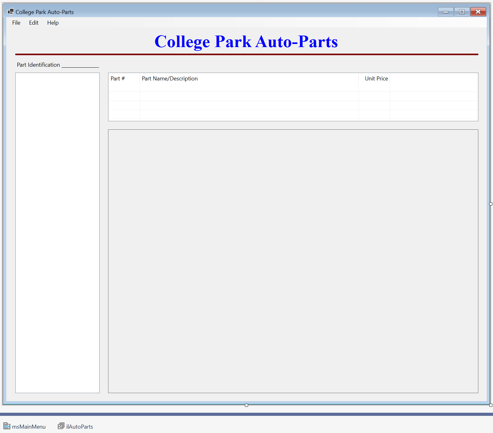 College Park Auto-Parts - Parts Inventory
